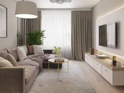 Living room interior in gray beige tones