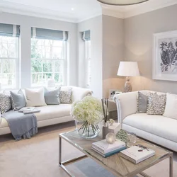 Living room interior in gray beige tones