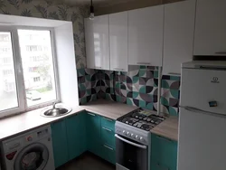 Photo of a kitchen interior with a column in Khrushchev photo