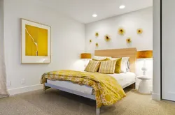 Bedroom interior in yellow tones photo