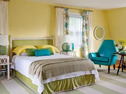 Colors combined with green in the bedroom interior photo