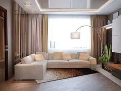 Living room design 18 m with corner sofa