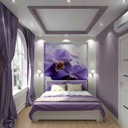 Дизайн спальни белый с фиолетовым