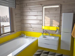 Bathtub interior in a house made of timber