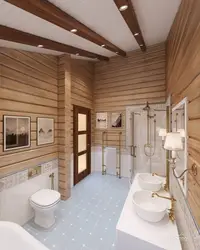 Bathtub interior in a house made of timber