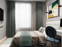 Curtains For Bedroom Interior With Gray Wallpaper Photo