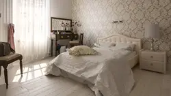 Шпалеры для спальні ў сучасным стылі для белай мэблі фота