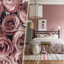 Dusty rose color photo in the bedroom interior