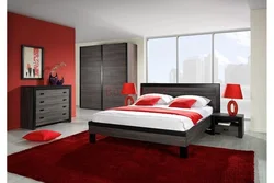 Red bedroom interior