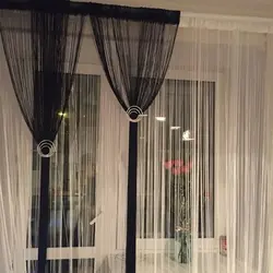 Нитяные шторы на кухню в интерьере реальные фото