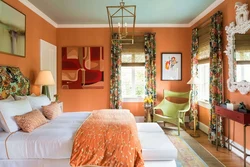С какими цветами сочетается оранжевый в интерьере спальни