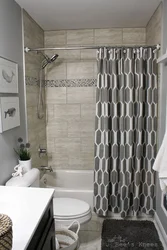 Bathroom Design With Tray And Curtain