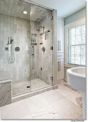 Shower In A Bathroom Without A Cubicle Made Of Tiles Photo