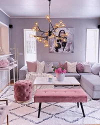 Дизайн гостиной розового цвета