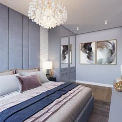 Bedroom in gray blue tones photo design