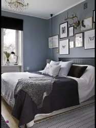 Boz mavi tonlarda yataq otağı foto dizaynı