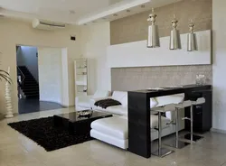 Living room interior in a modern style with a bar counter