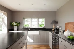 Gray Kitchen In The Interior Combination With Wallpaper