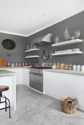 Gray Kitchen In The Interior Combination With Wallpaper