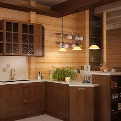 Kitchen design in a modern style in a wooden house