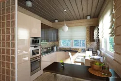 Kitchen design in a modern style in a wooden house