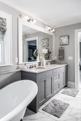 Дызайн ванны ў белым і шэрым колеры фота