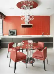 What colors goes with red in the kitchen interior photo