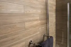 Wood-Look Porcelain Tiles On The Wall In The Bathroom Photo