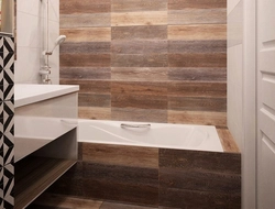 Wood-Look Porcelain Tiles On The Wall In The Bathroom Photo