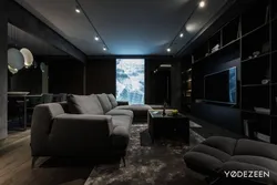 Living room in black design photo