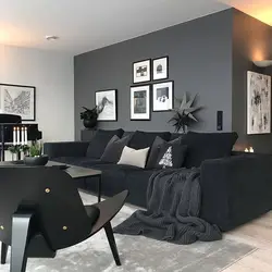 Living room in black design photo