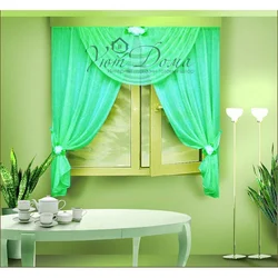 Light Green Curtains In The Kitchen Interior