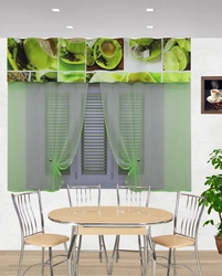 Light Green Curtains In The Kitchen Interior