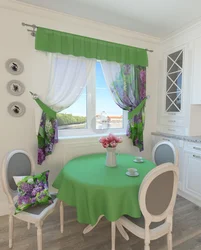Light green curtains in the kitchen interior