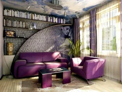 Living Room Design With Purple Sofa