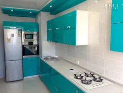 Kitchen In Gray Turquoise Tones Design