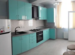 Kitchen in gray turquoise tones design