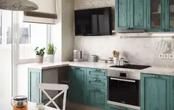 Kitchen in gray turquoise tones design