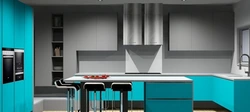 Kitchen in gray turquoise tones design