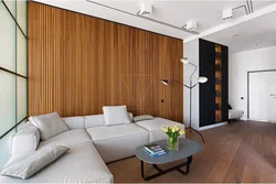 Slatted panels in the living room interior photo