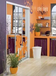 Orange Kitchen In The Interior Photo With What Kind Of Wallpaper And Curtains