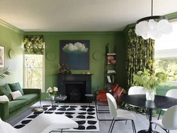 Зеленые обои в гостиной фото интерьеры
