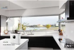 Kitchen with panoramic window in apartment photo design