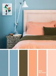 Peach color combination with other colors in the bedroom interior