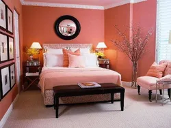 Peach color combination with other colors in the bedroom interior