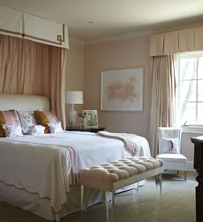 Peach color combination with other colors in the bedroom interior