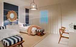 Sea-colored bedroom photo