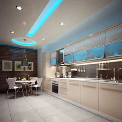 Suspended ceilings with lamps in the kitchen photo design