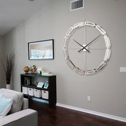 Large wall clock in the living room interior
