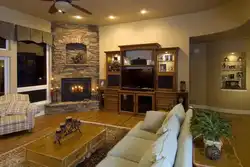 Corner Fireplace In The Interior Of The Living Room In The House